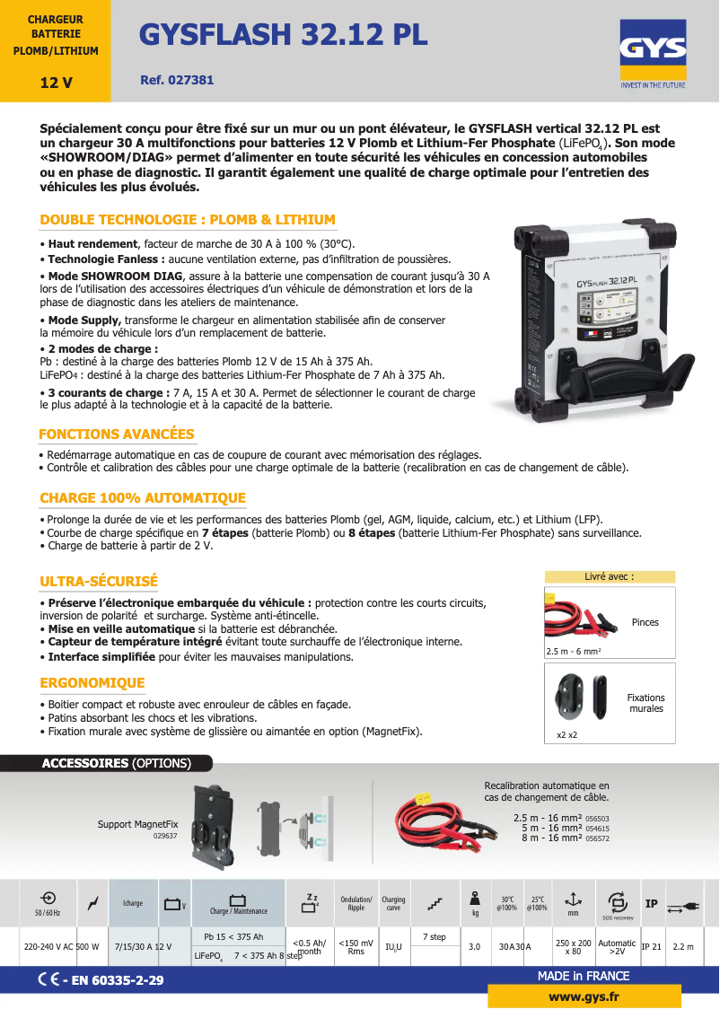 Page 1 of the manual Technical Sheet GYS Gysflash 32.12 PL