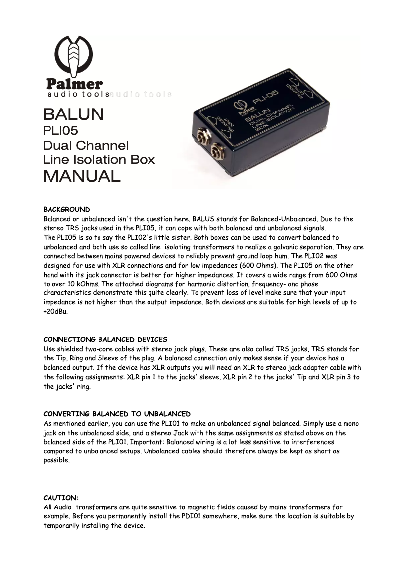 Page 1 of the manual User Manual Palmer Balun PLI05