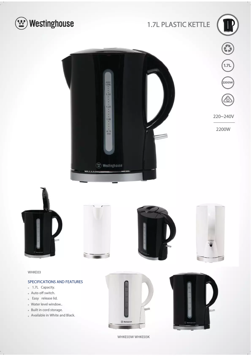 First page image of the manual for WHKE03K