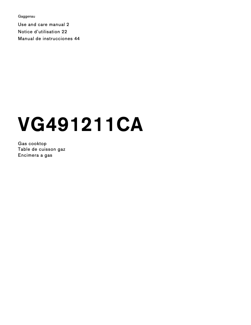 Page 1 of the manual User Manual Gaggenau VG 491 211 CA