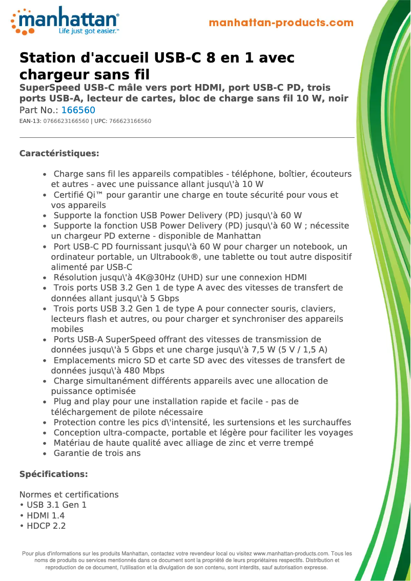 Page 1 of the manual Technical Sheet Manhattan 166560