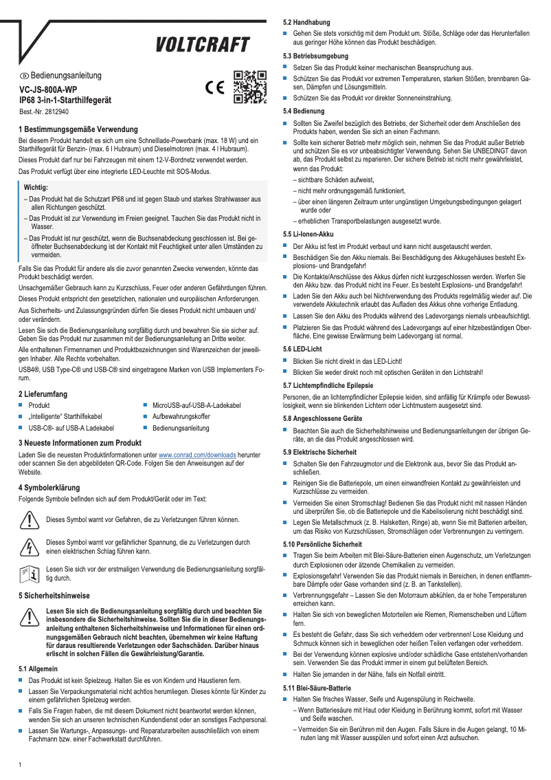 First page image of the manual for VC-JS-800A-WP