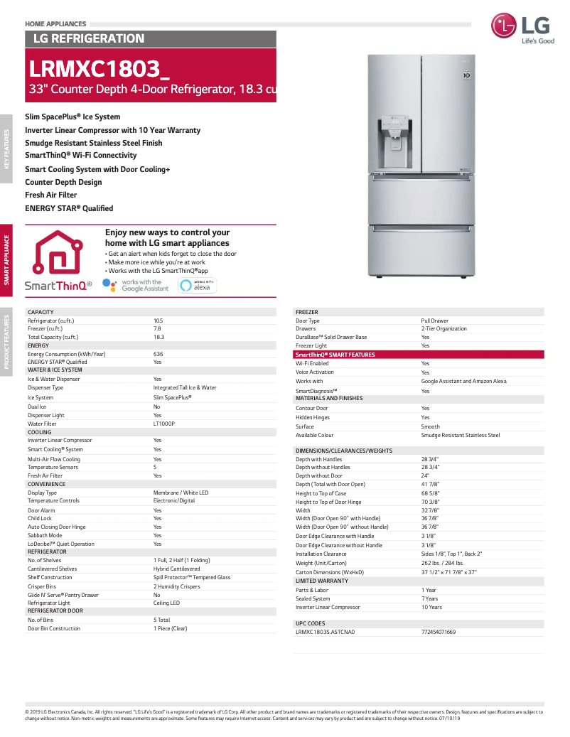 First page image of the manual for LRMXC1803S