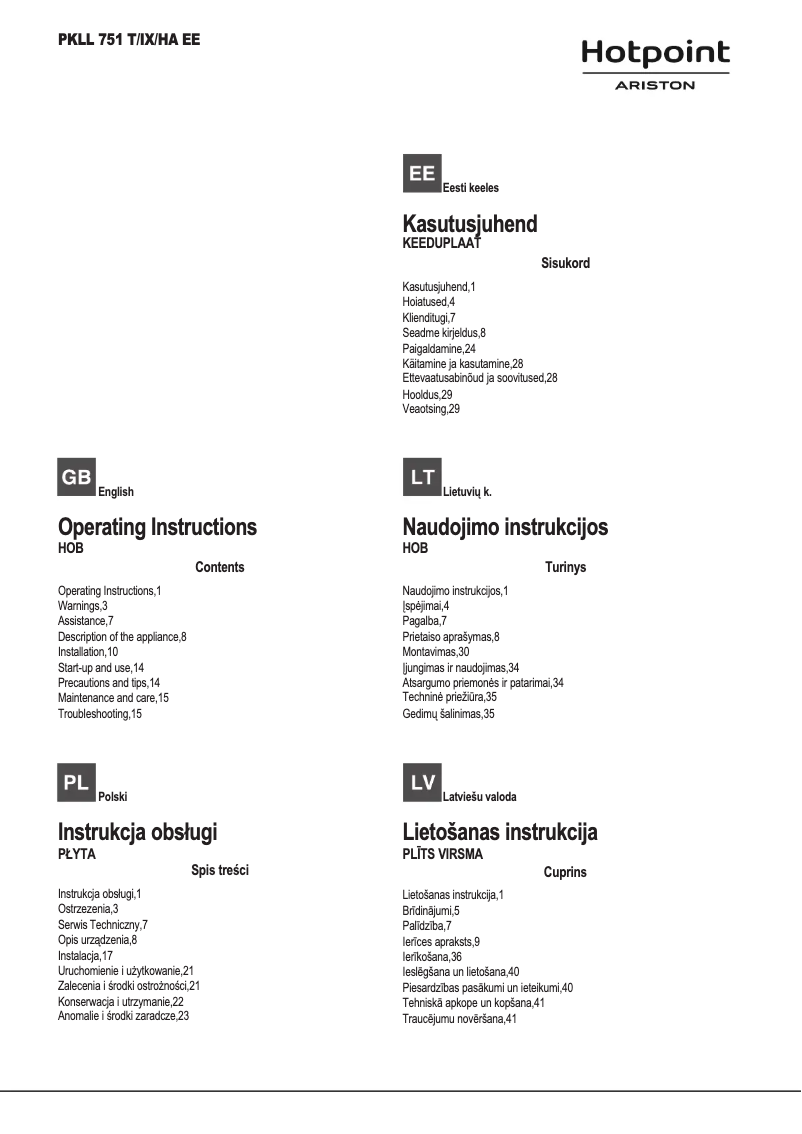 First page image of the manual for PKLL 751 T/IX/HA EE