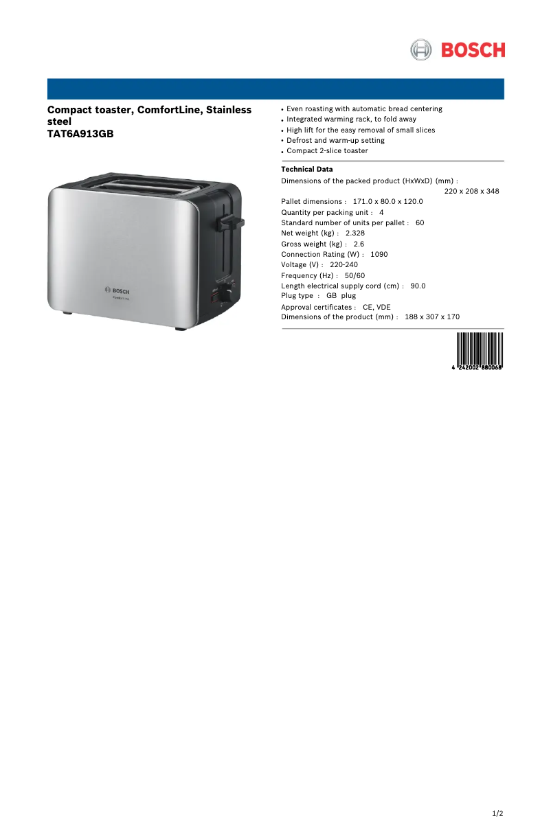 First page image of the manual for ComfortLine TAT6A913