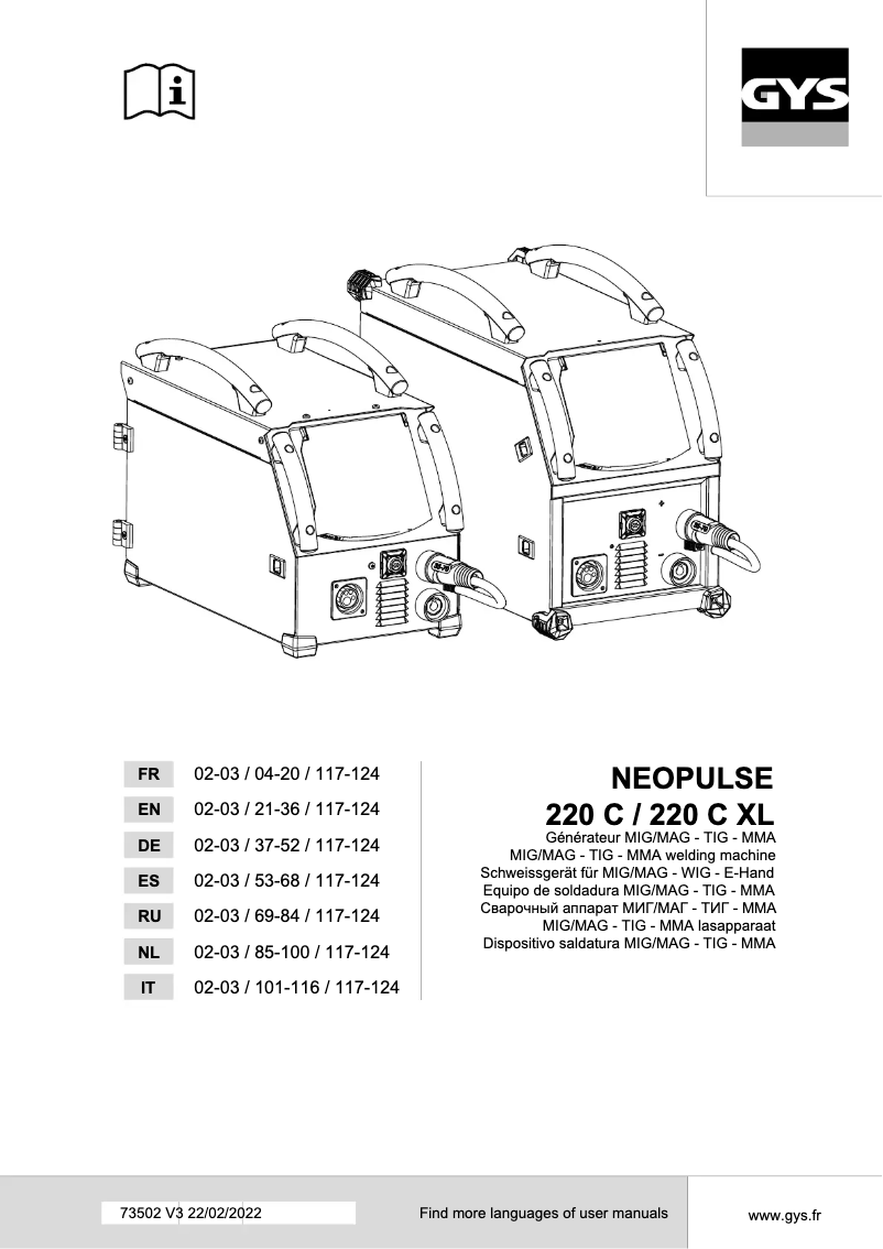 Page 1 of the manual User Manual GYS Neopulse 220 C