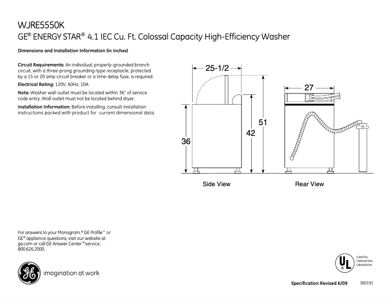First page image of the manual for WJRE5550KWW