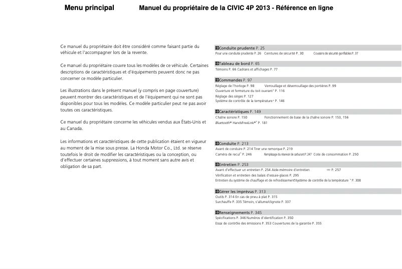 First page image of the manual for Civic (2013)