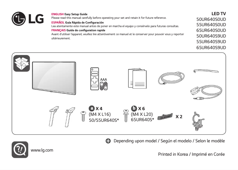 First page image of the manual for 65UR640S9UD