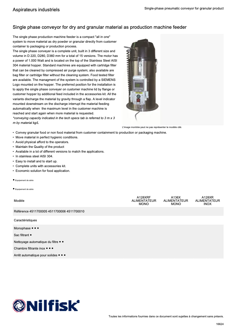 Page 1 of the manual Technical Sheet Nilfisk A136