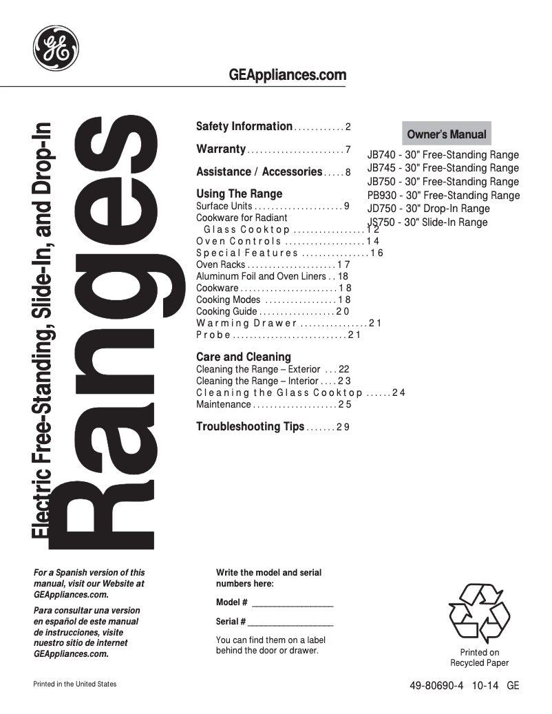 Page 1 of the manual Use and Maintenance Manual Adora JB745DFBB