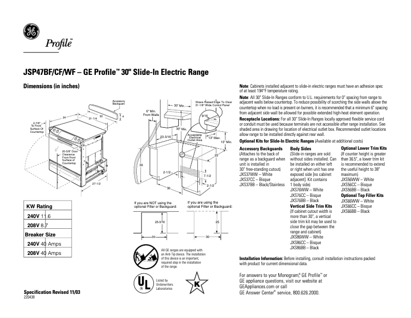 First page image of the manual for Profile JSP47BFBB