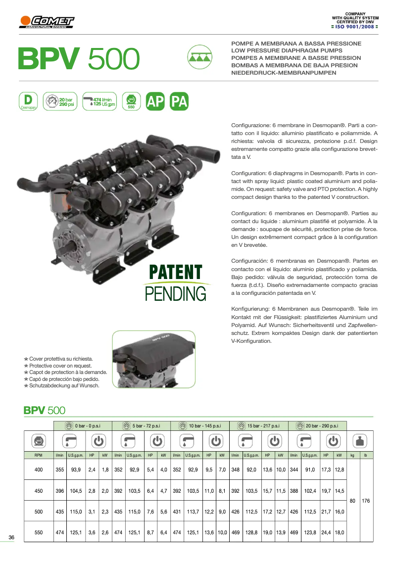 Page 1 of the manual Technical Sheet Comet BPV 500
