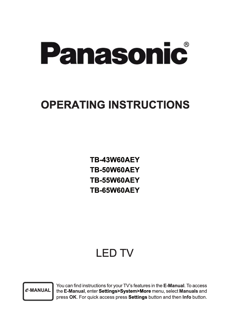 Page 1 of the manual User Manual Panasonic TB-50W60AEY