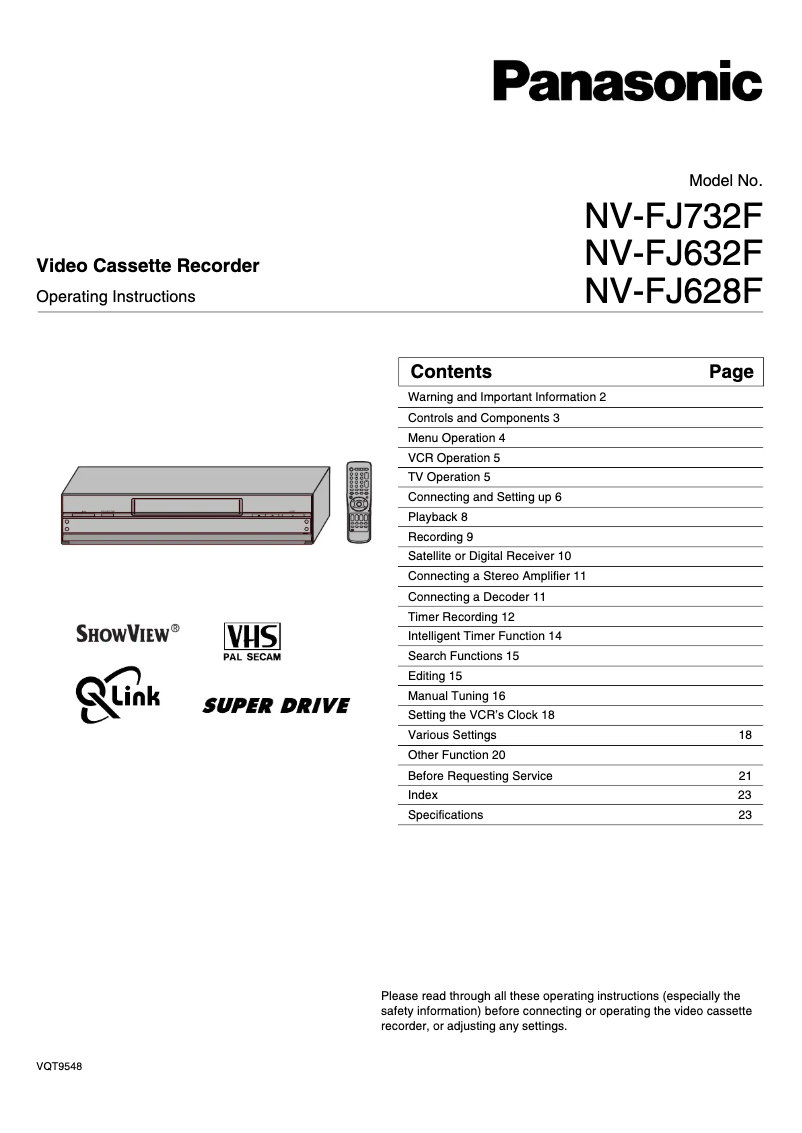 First page image of the manual for NV-FJ732F