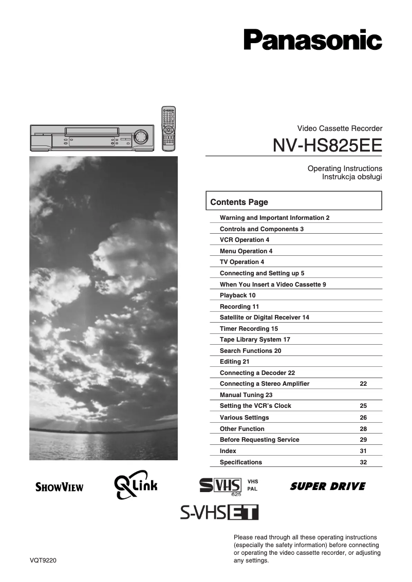 Page 1 of the manual User Manual Panasonic NV-HS825EE