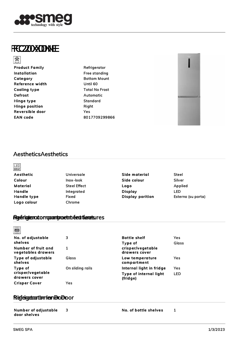 Page 1 of the manual Brochure Smeg FC20XDNE