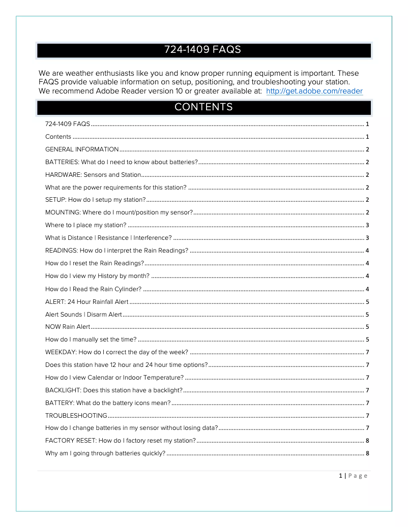 First page image of the manual for 724-1409