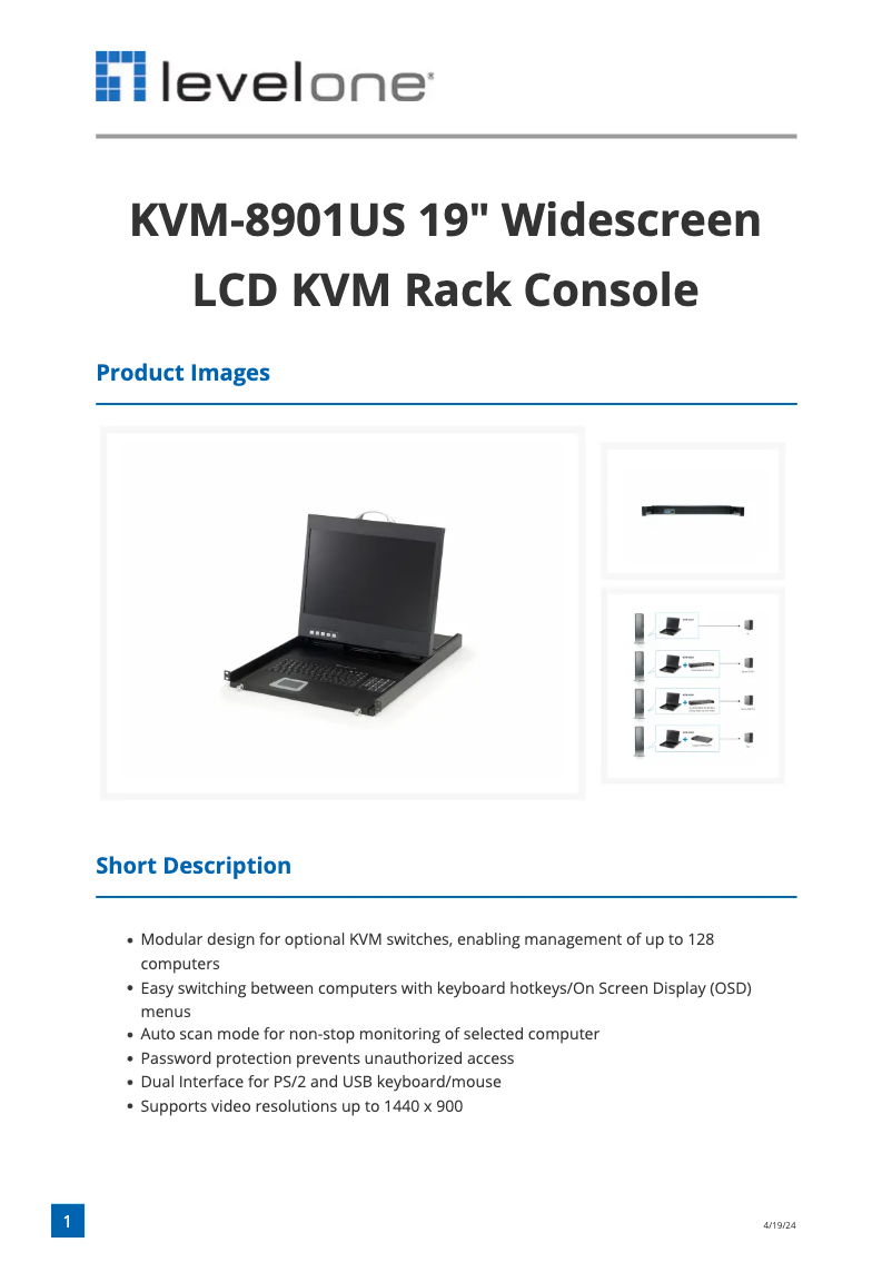 Page 1 of the manual Technical Sheet LevelOne KVM-8901