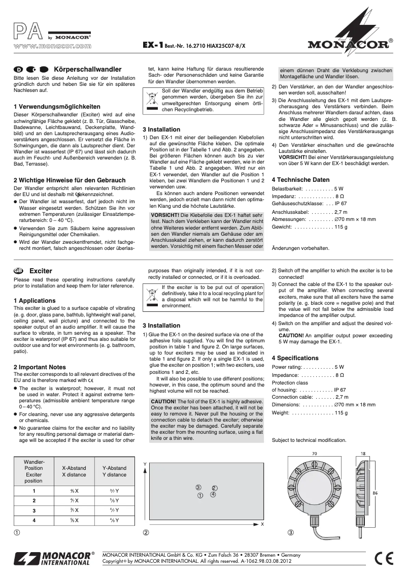 First page image of the manual for EX-1