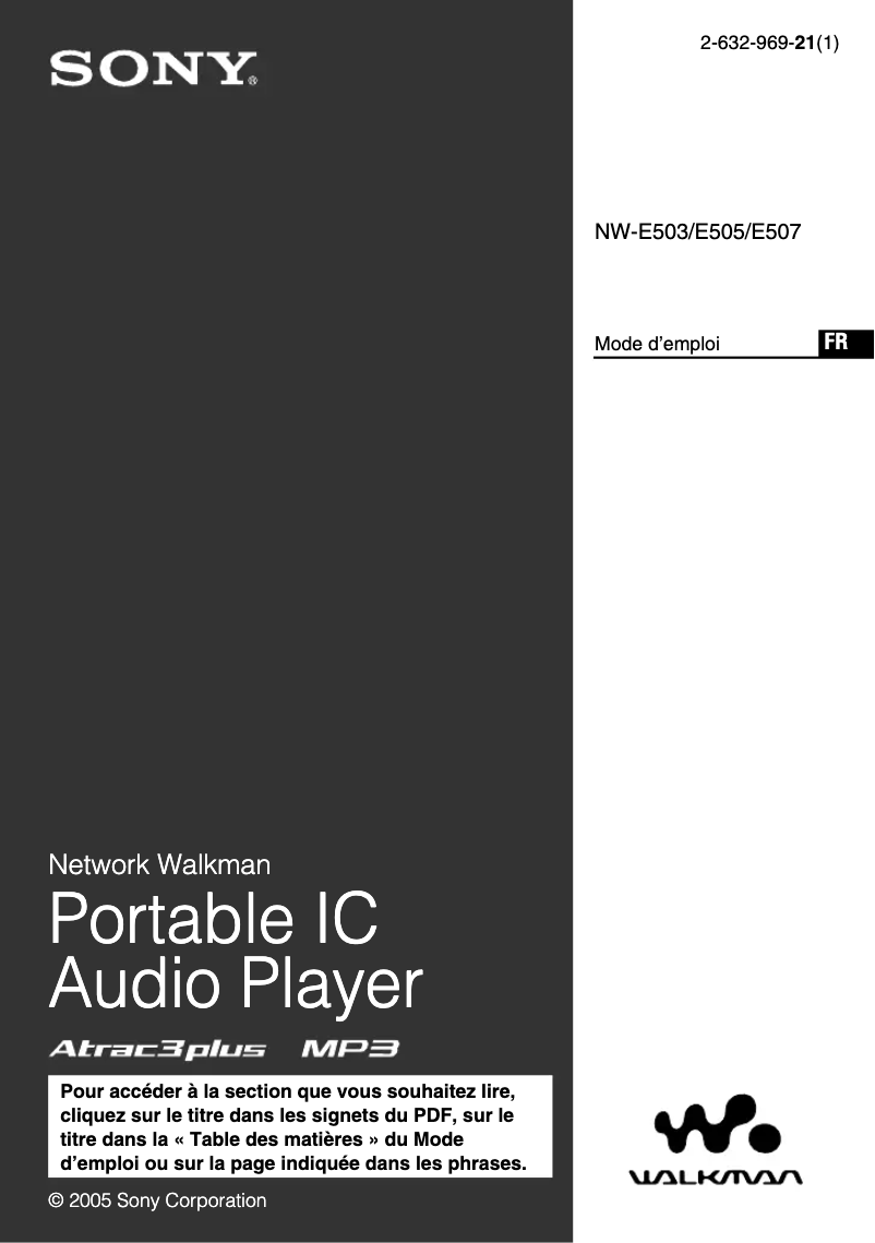 Page 1 of the manual User Manual Sony NW-E503