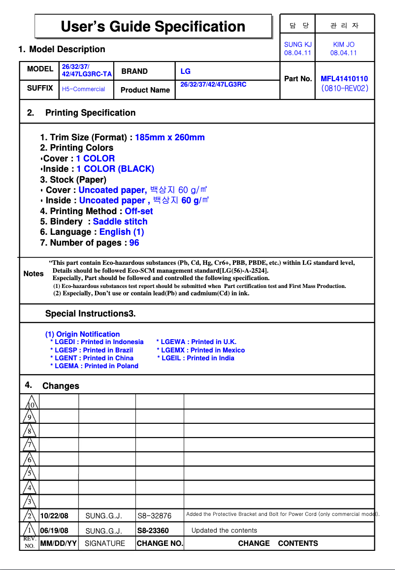 First page image of the manual for 32LG3RC