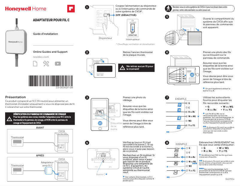 Page 1 of the manual User Manual Honeywell CWIREADPTR4001/U