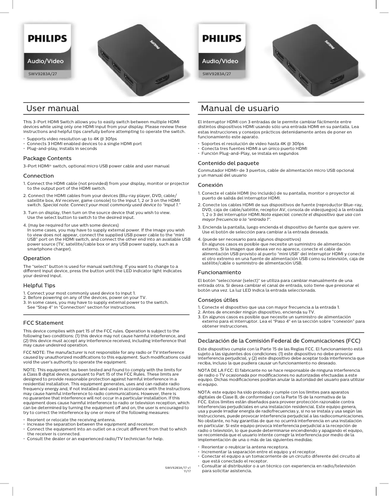 Page 1 of the manual User Manual Philips SWV9283A
