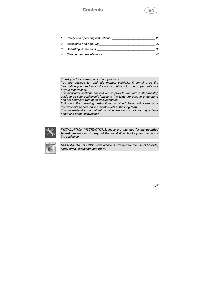 Page 1 of the manual User Manual Teka DW7 45 S