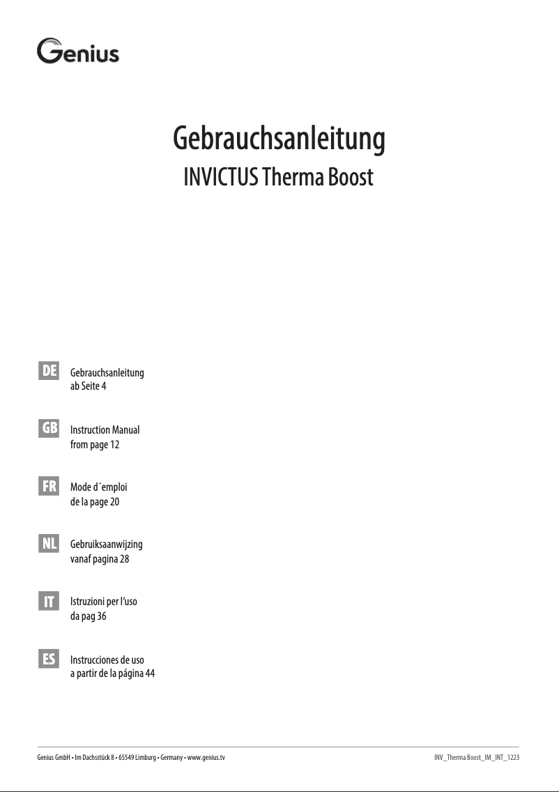 Page 1 of the manual User Manual Genius INVICTUS Therma Boost