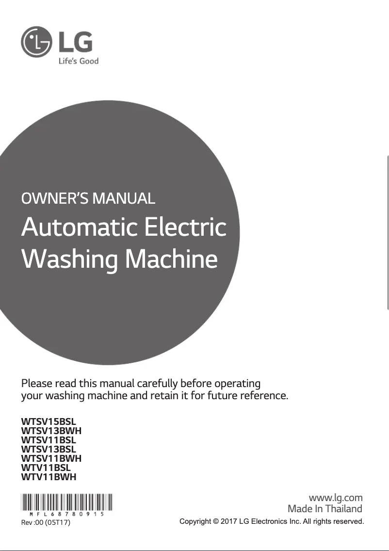 First page image of the manual for WTSV11BW
