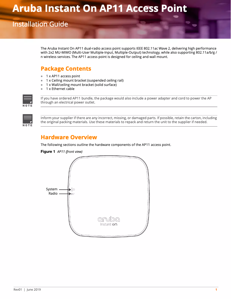 Page 1 of the manual User Manual Aruba Instant On AP11