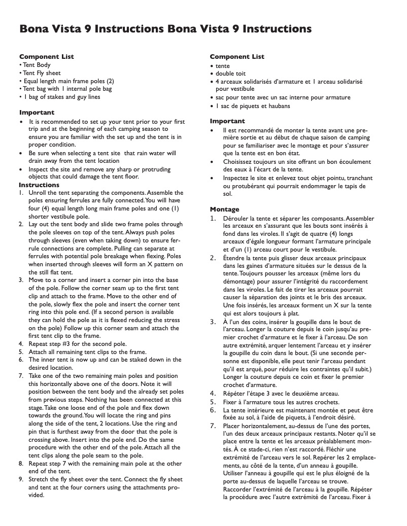 First page image of the manual for Bonavista 100