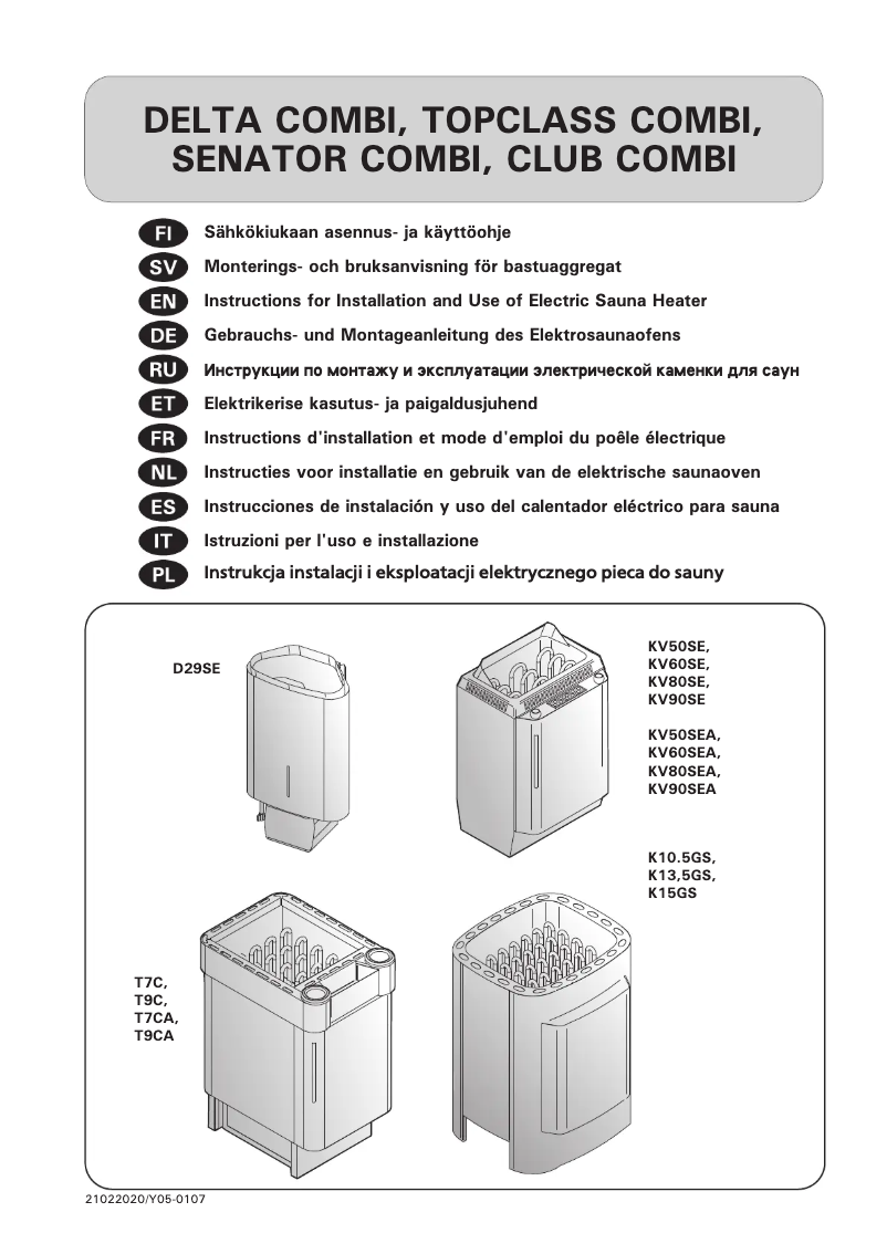Page 1 of the manual User Manual Harvia Top Class KV50SE HKSE500400A