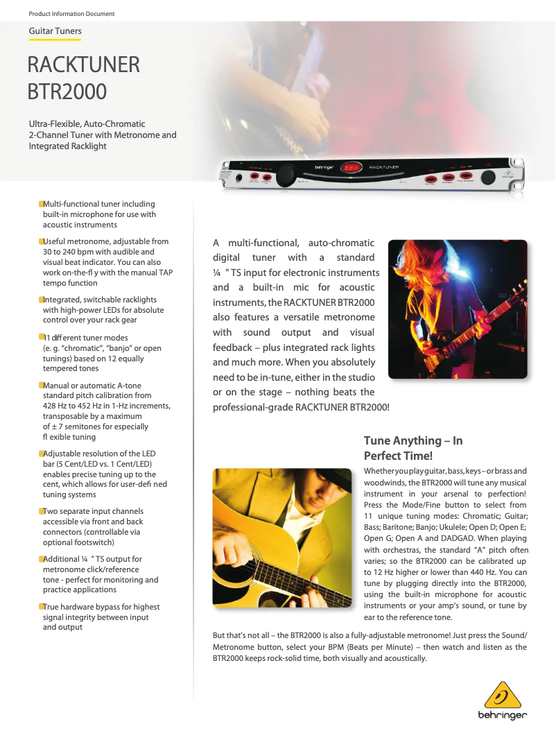 Page 1 of the manual Technical Sheet Behringer Racktuner BTR2000