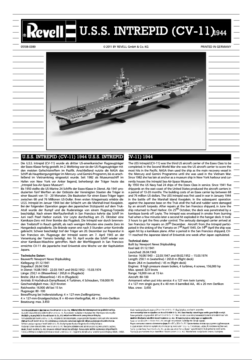 Page 1 of the manual User Manual Revell U.S.S. Intrepid CV-11