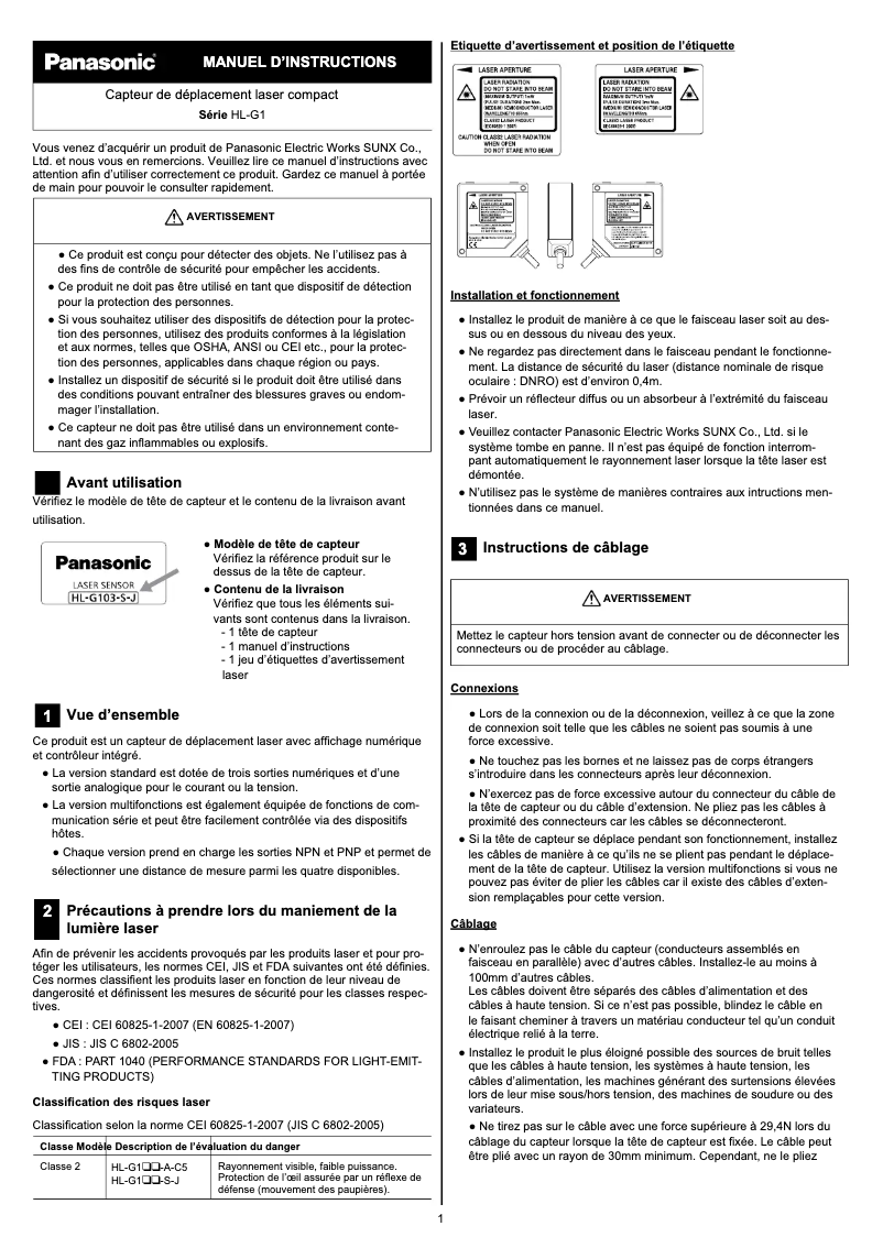 Page 1 of the manual User Manual Panasonic HL-G112-A-C5