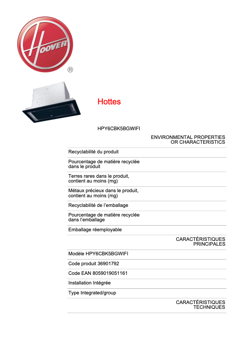 First page image of the manual for HPY6CBK5BGWIFI