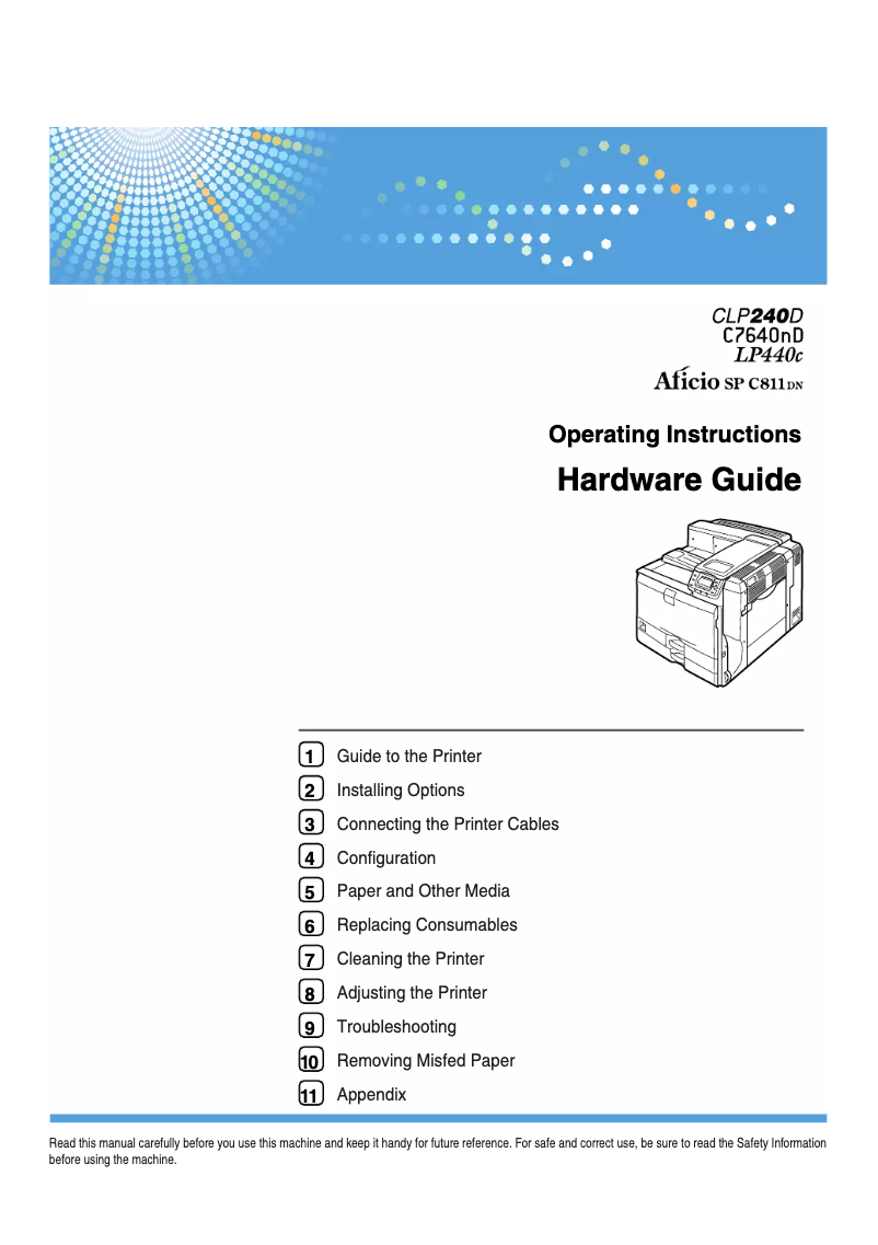 First page image of the manual for Aficio SP C811DN