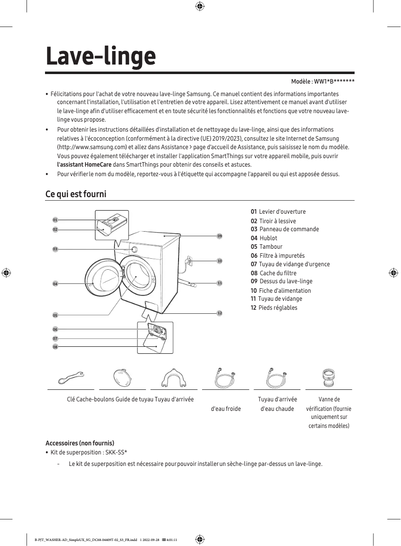 First page image of the manual for WW11BB944DGE