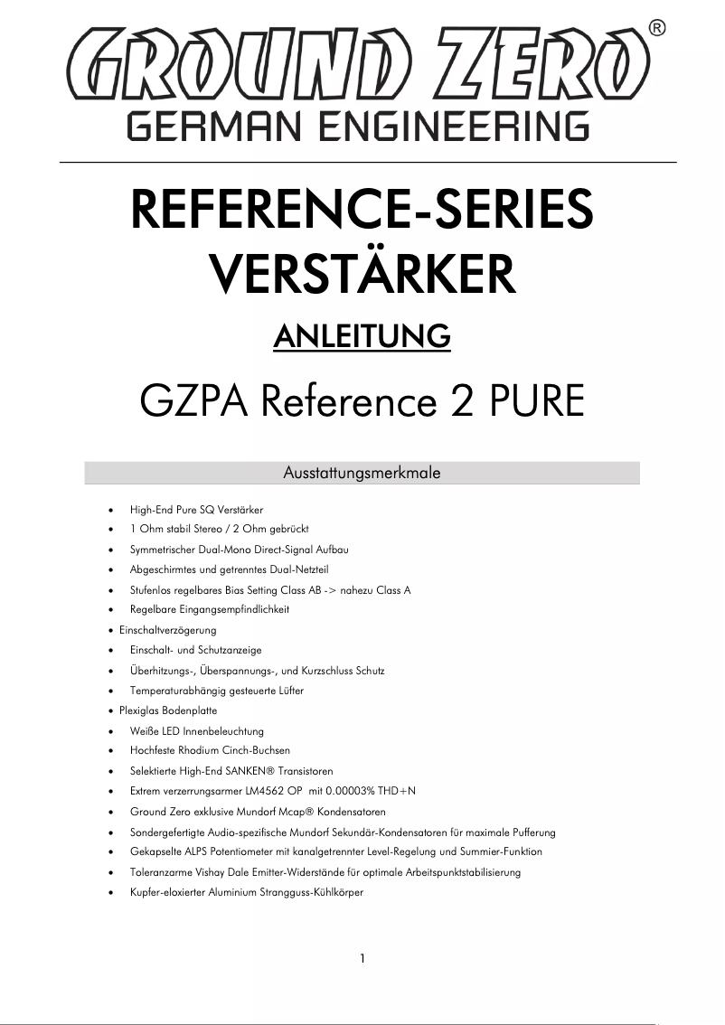 First page image of the manual for GZPA Reference 2 PURE
