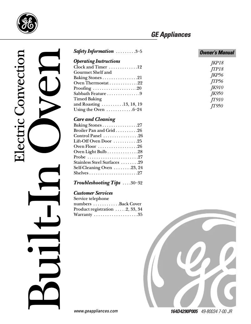Page 1 of the manual Use and Maintenance Manual GE Profile JKP56AAAA