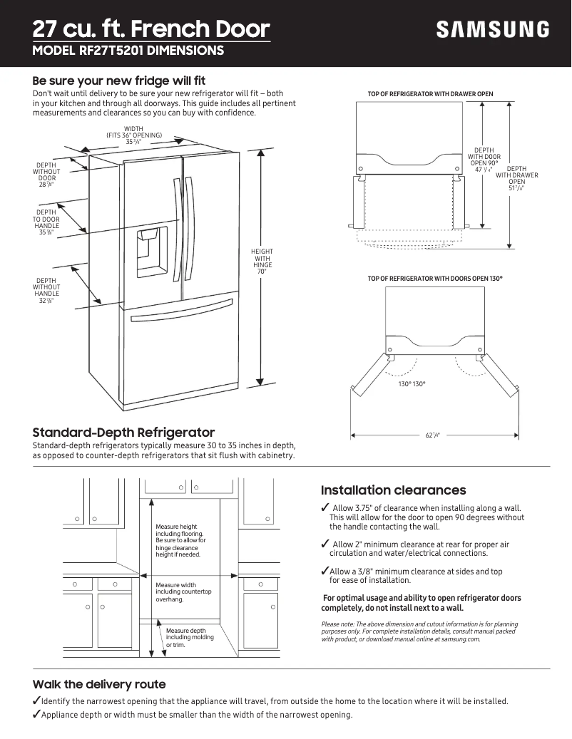 Page 1 of the manual Measuring Guide Samsung RF27T5501SR/AA