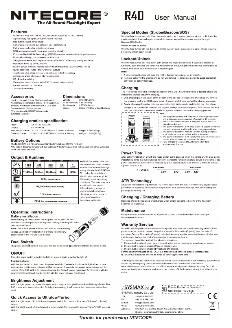 Page 1 of the manual User Manual Nitecore R40