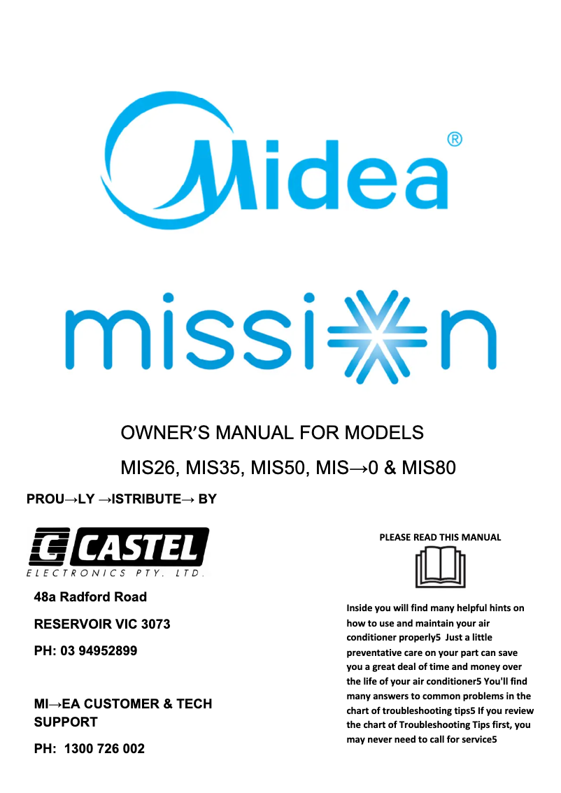 Page 1 of the manual User Manual Midea MIS80