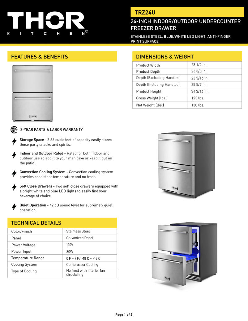 Page 1 of the manual Technical Sheet Thor TRZ24U