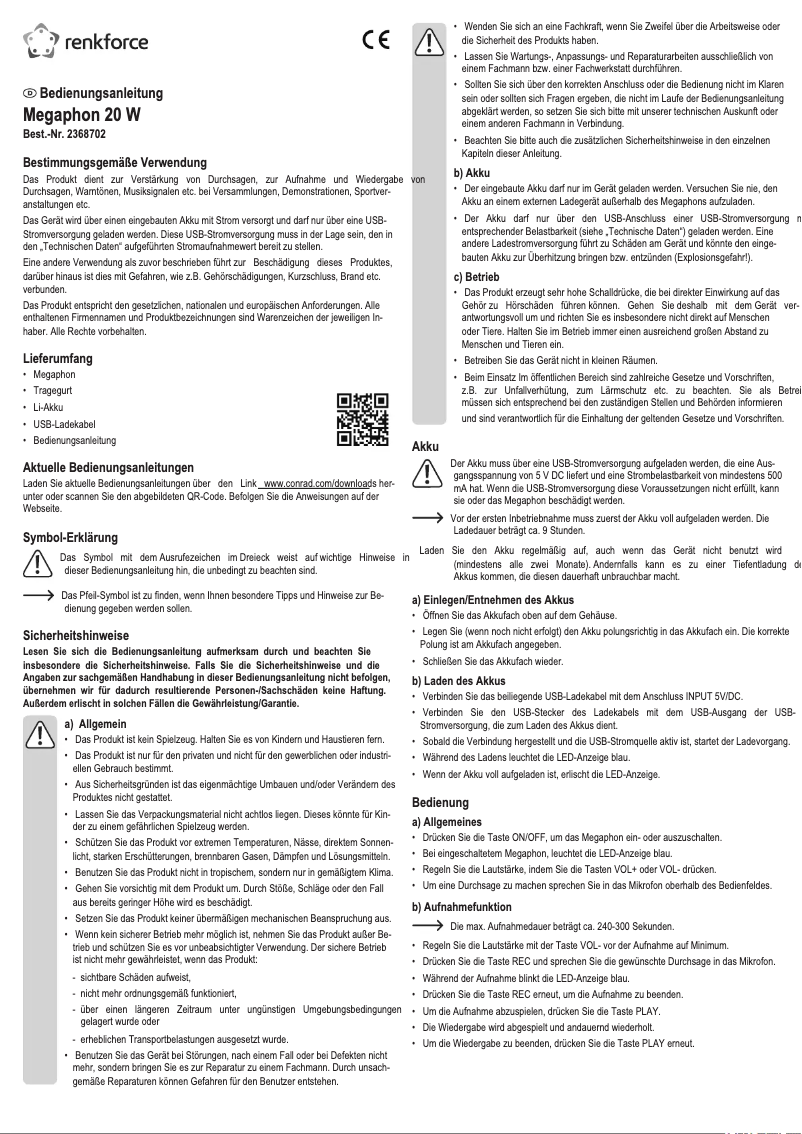 Page 1 of the manual User Manual Renkforce RF-MP-200