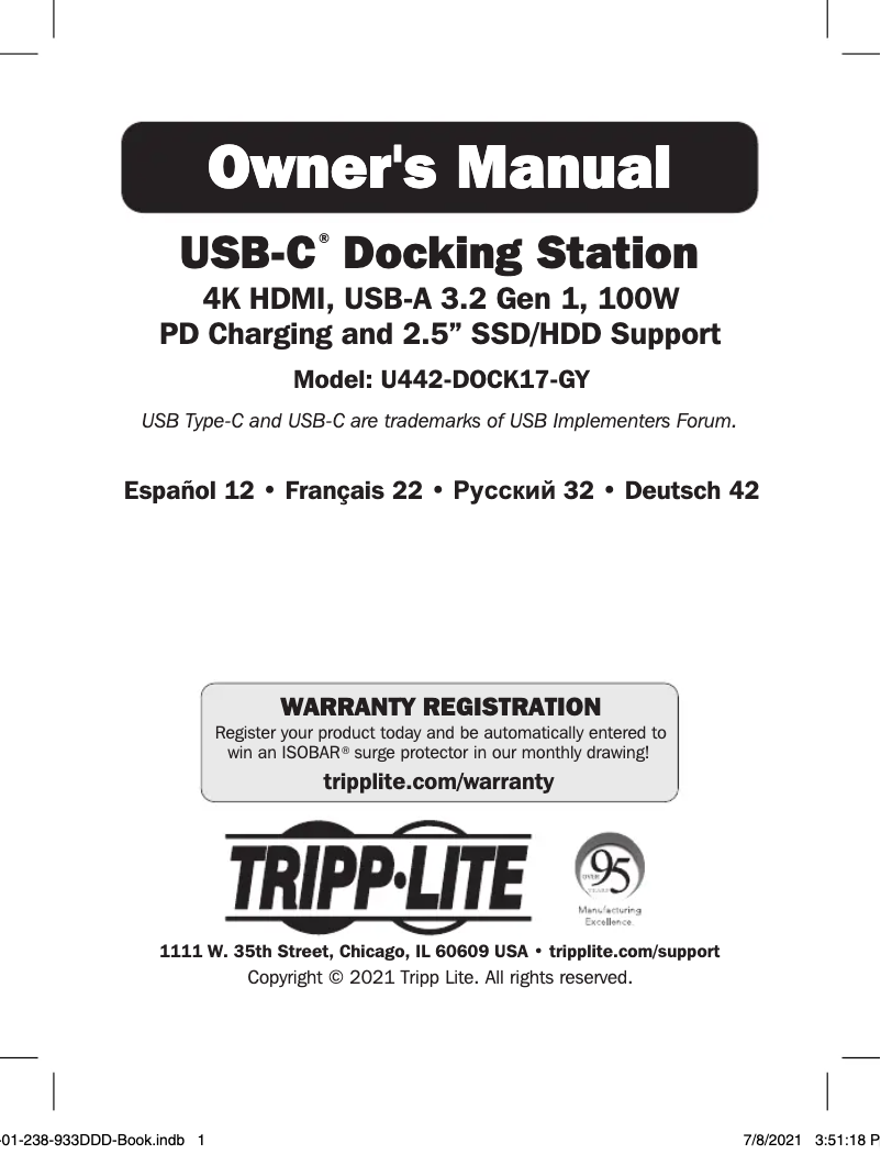 Page 1 of the manual User Manual Tripp Lite U442-DOCK17-GY
