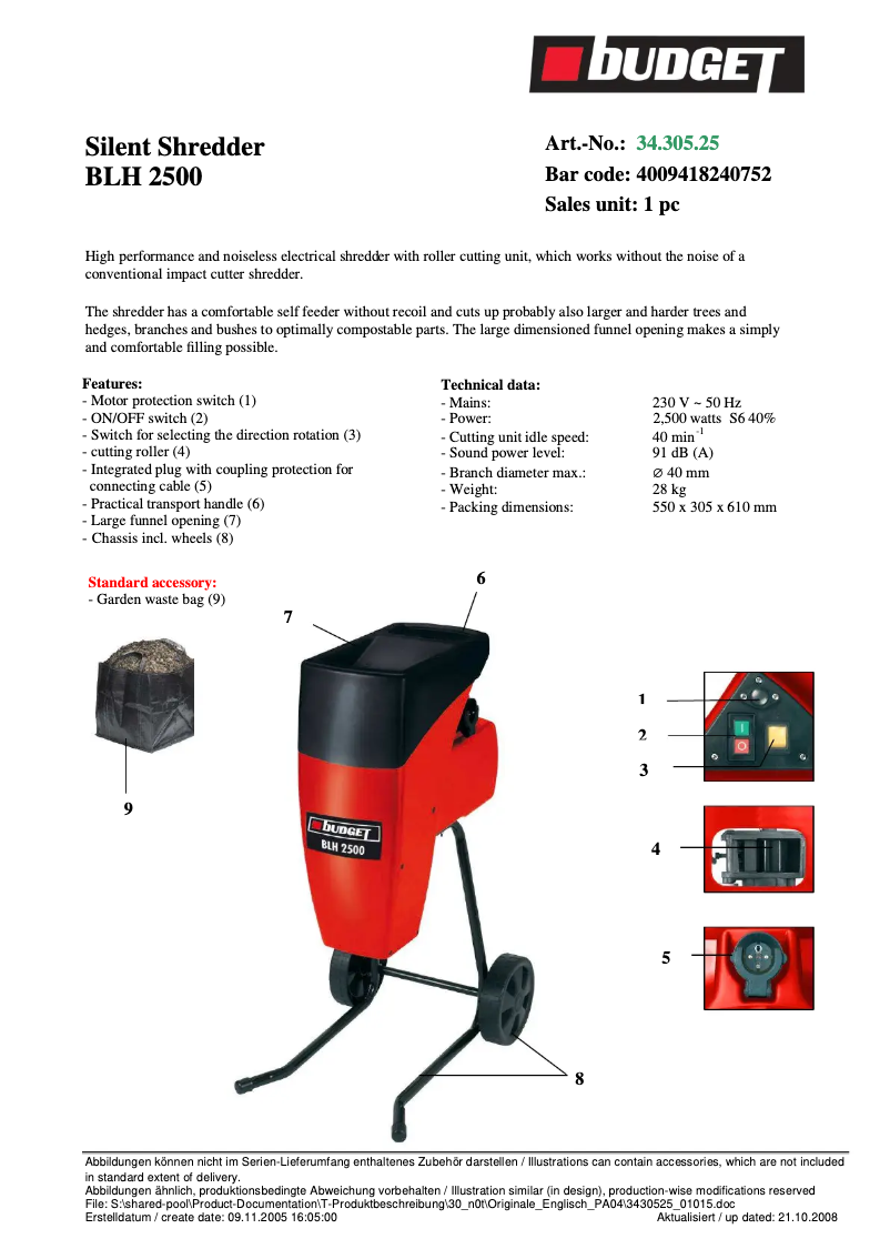Page 1 of the manual User Manual Budget BLH 2500