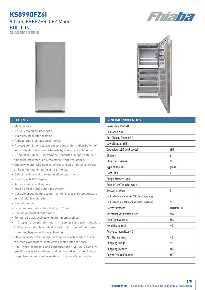 Page 1 of the manual Technical Sheet Fhiaba KS8990FZ6IA